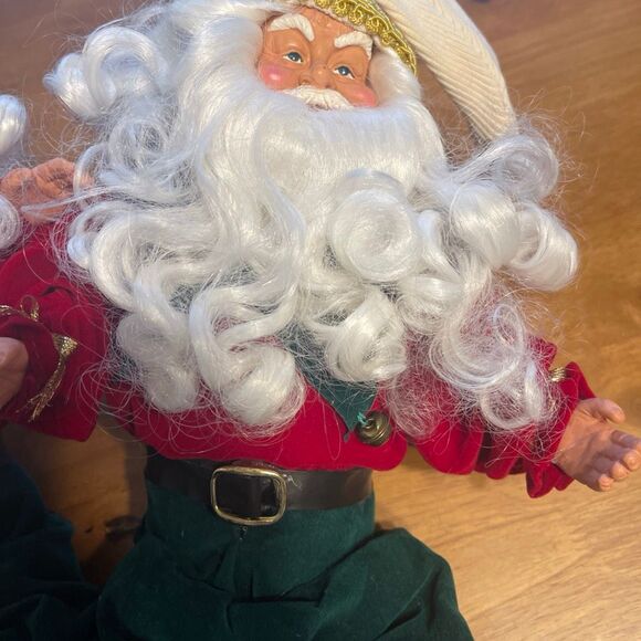 2 Christmas Santa Elves Vtg Ornament Shelf Sitter Bendable Fabric Dolls - Picture 3 of 7